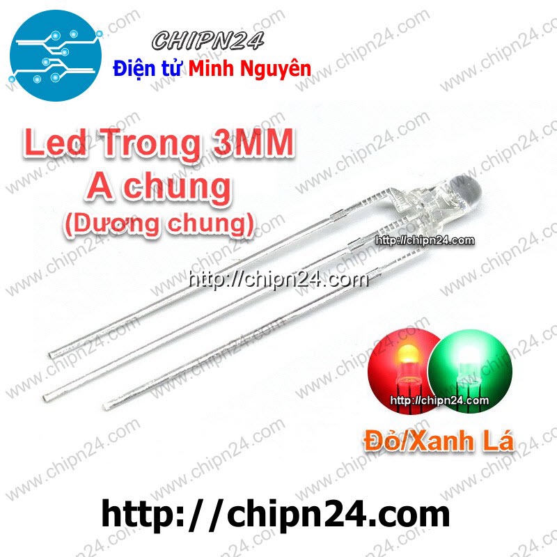 [25 CON] Led 2 màu 3 chân 3MM Trong (Đỏ/Vàng/Xanh Lá/Dương, Âm chung/Dương chung) - [Chọn Loại]