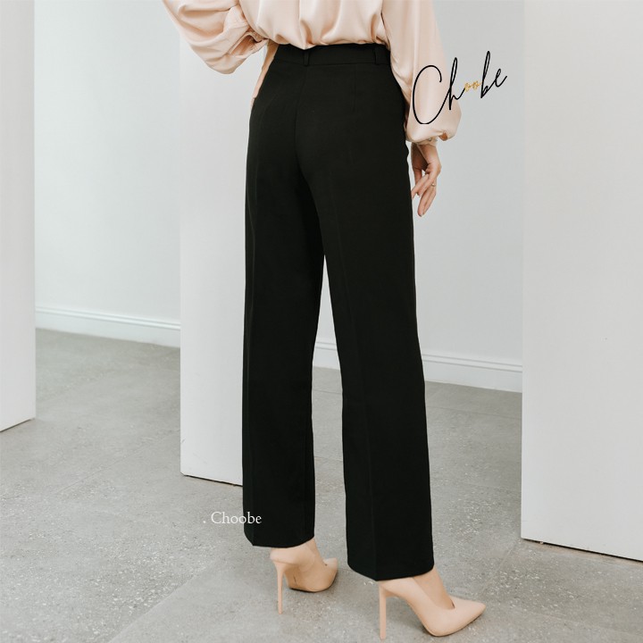 Quần ống rộng Choobe lưng cạp cao baggy vải cao cấp nữ dài suông loe culottes xuông màu đen Q01