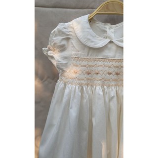 Váy smock thô lụa trắng kem
