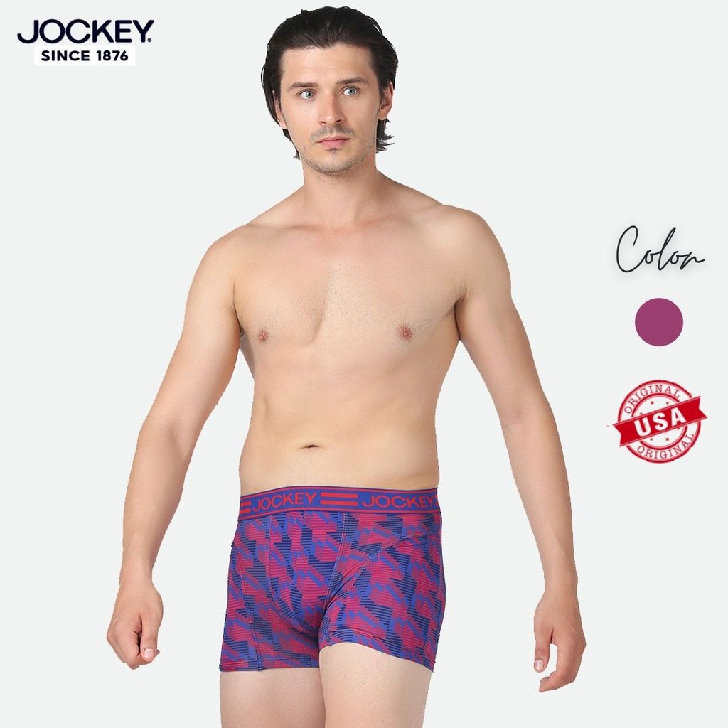 Quần Lót Nam Jockey Dáng Trunk Boxer Họa Tiết Thun Lạnh Xanh In Đỏ Kháng Khuẩn Cao Cấp - J7387