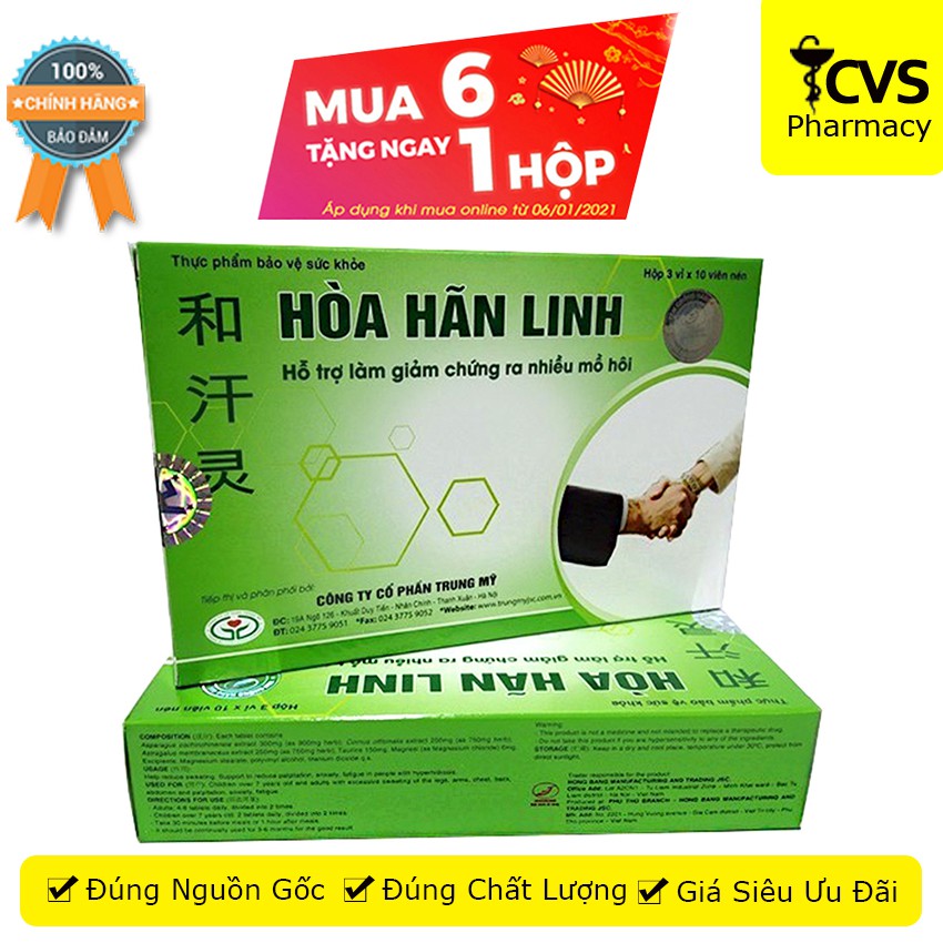 [Mua 6 Tặng Ngay 1] Hòa Hãn Linh Hộp 30 viên uống - Dành Cho Người Ra Mồ Hôi Nhiều - cvspharmacy