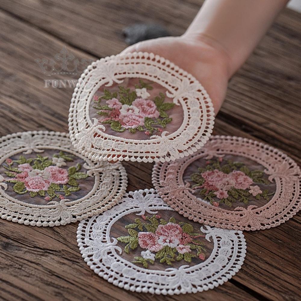 【FUNWD】Table Mat Placemat Washable 12CM Coaster Decoration Desktop Embroidery
