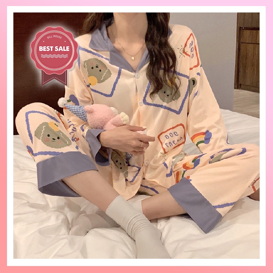 Đồ bộ nữ pijama dễ thương, bộ ngủ dài tay mặc nhà bigsize cao cấp chất thô hàn mềm mại PJMDAI09