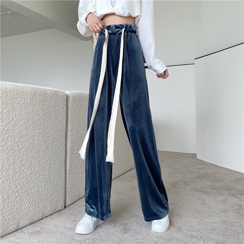 Quần nhung ống rộng phong cách Hàn Quốc mẫu mới thời trang xuân thu cho nữ