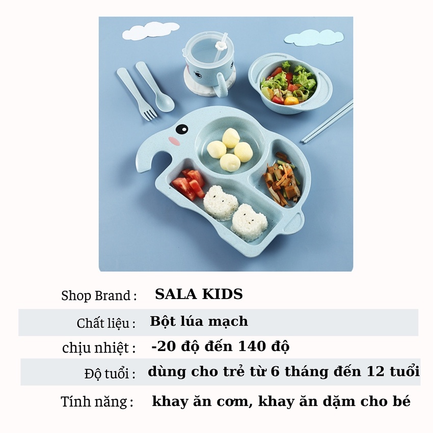 Khay Ăn Dặm Lúa Mạch Đựng Thức Ăn Cơm Cho Bé Chống Đổ Hình Con Voi SALA KIDS AT01