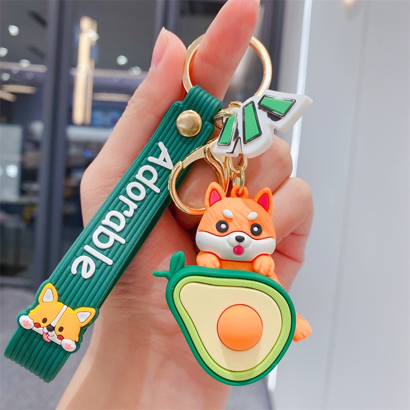 Móc Khóa Bằng pvc Mềm Hình Trái Bơ Hoạt Hình Shiba Inu Shiba Inu