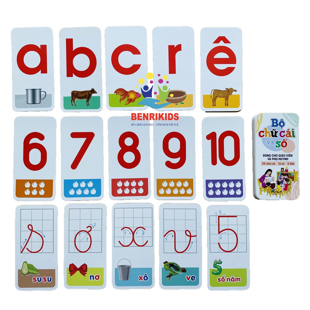 Bộ 42 Thẻ Học Nhận Biết Chữ Cái Và Số Đếm Benrikids Cho Bé