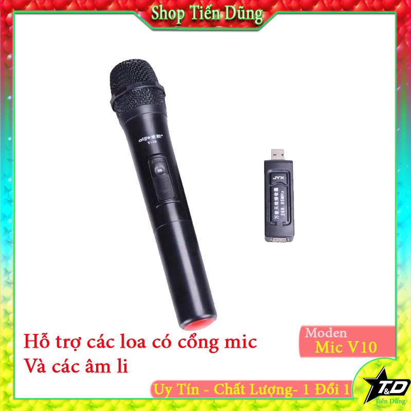 Mic không dây V10 chạy pin AA phổ biến dùng cho loa kéo - micro không dây tương thích các dòng có mic cổng 6.5