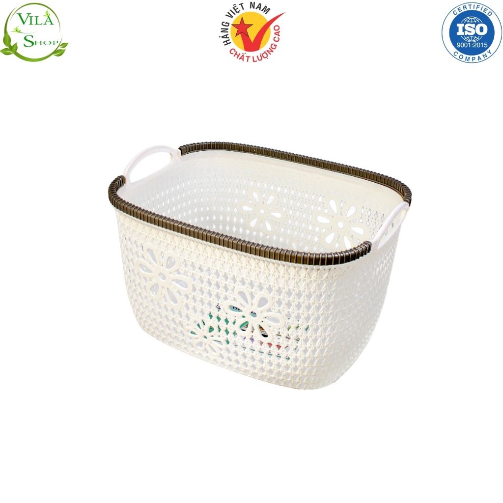 Giỏ Đan HOA, Rổ Nhựa Đựng Đồ Đa Năng VIỆT NHẬT 3377 Có Quai Cầm