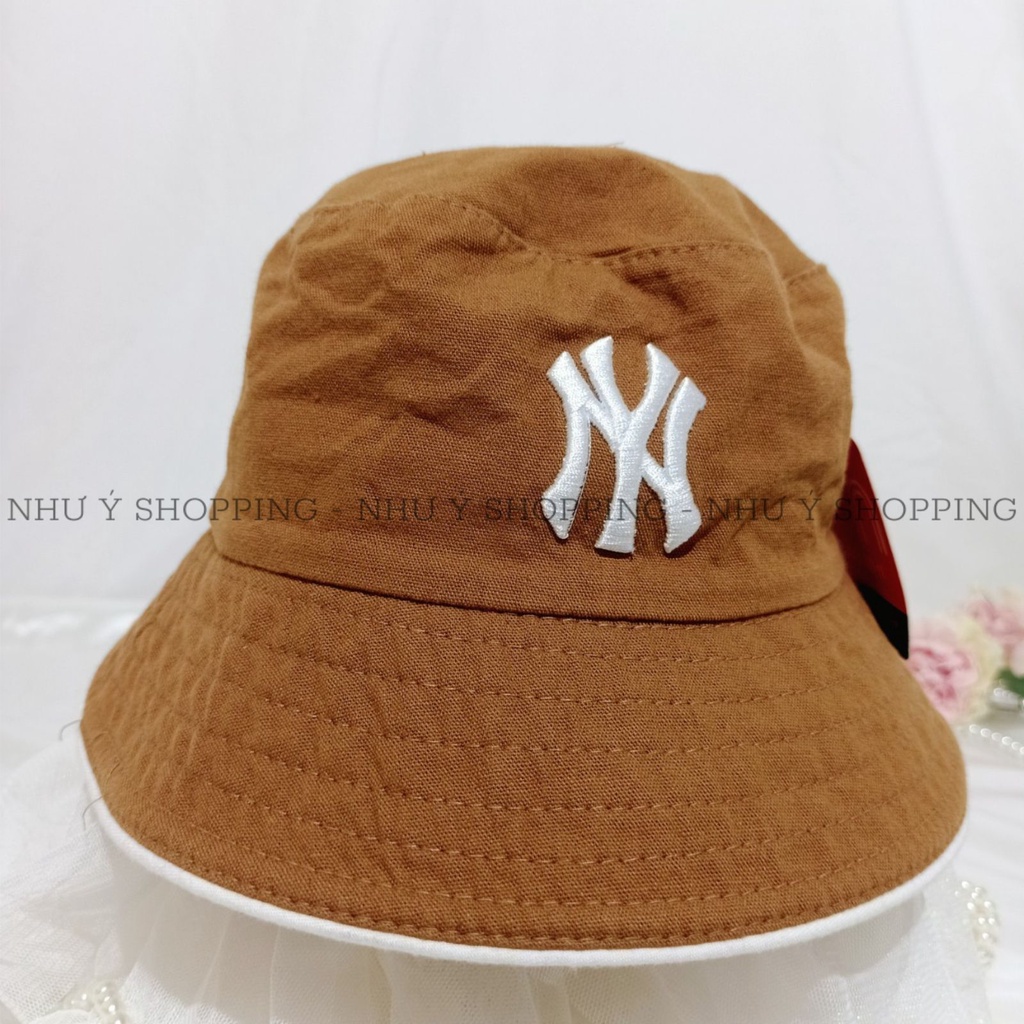 Nón vải/mũ vải bucket unisex thêu chữ chất đẹp màu nâu viền trắng sành điệu,nam nữ đội đẹp