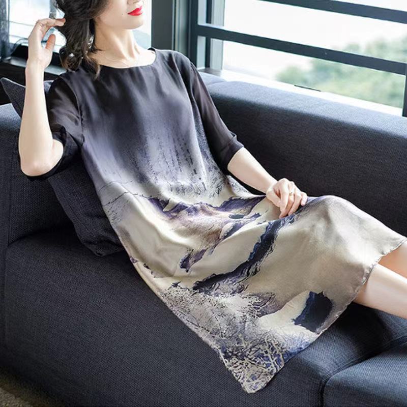 Đầm Dài Tay Ngắn Bằng Lụa Lạnh Cho Nữ 2021 | BigBuy360 - bigbuy360.vn