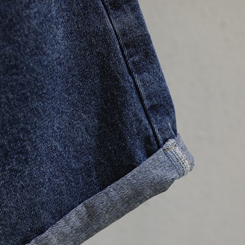 2023 Quần short denim ống rộng lưng cao phong cách cổ điển dành cho nữ