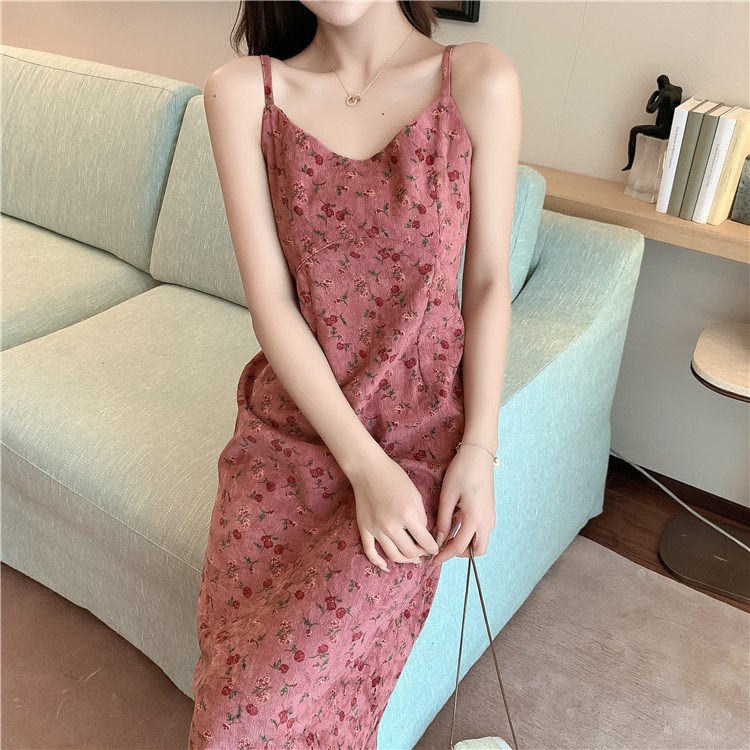 Váy nữ đẹp💥FREESHIP💥váy hoa nhí dáng dài 2 dây hồng đất siêu xinh | BigBuy360 - bigbuy360.vn