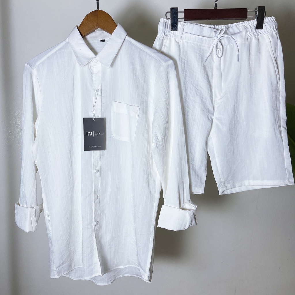 Bộ quần áo đũi short+sơ mi đũi dài chất liệu đũi xước tổng hợp mặc mát