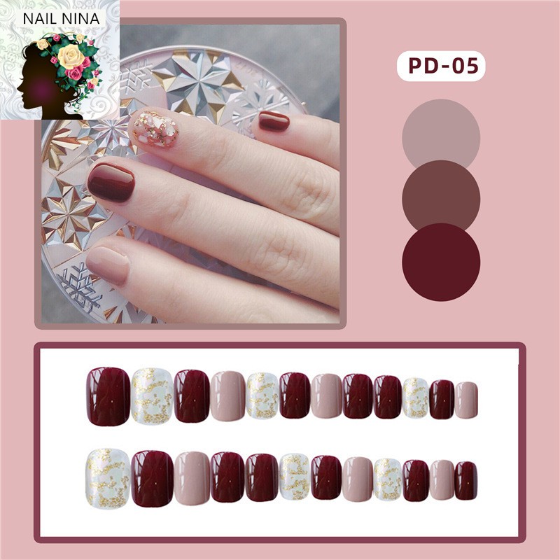 Bộ 24 móng tay giả Nail Nina vỏ Coffee mã PD-05【Tặng kèm dụng cụ lắp】