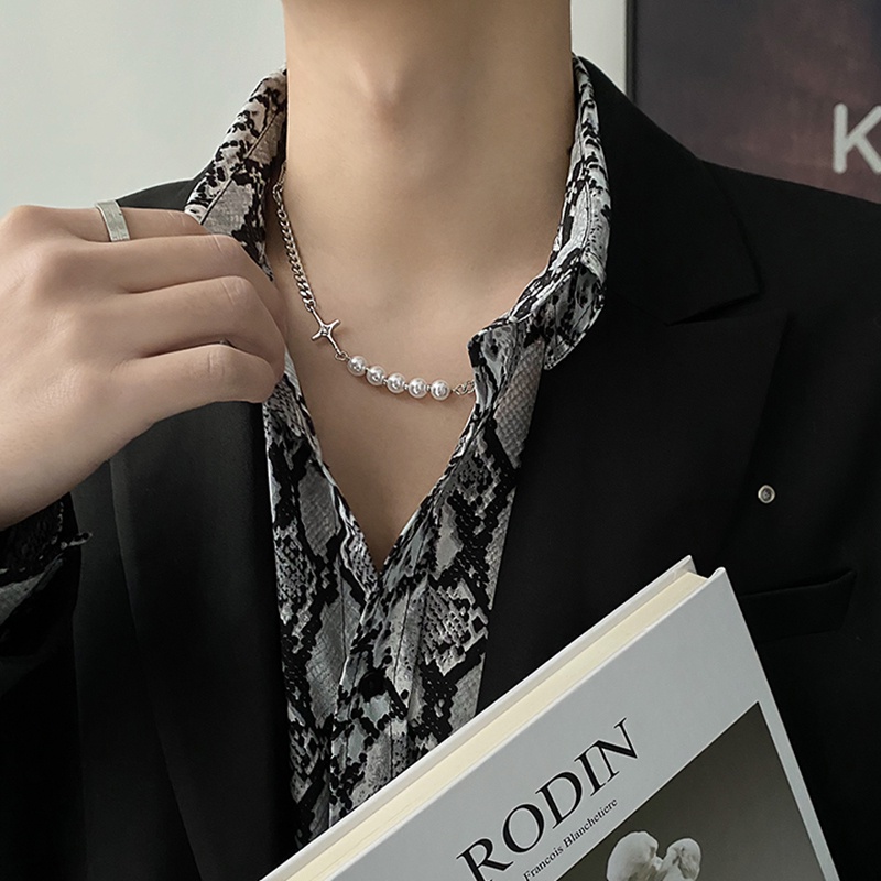 Vòng cổ Chuỗi Ngọc Trai Phong Cách hip hop Thời Trang Cho Nam Và Nữ