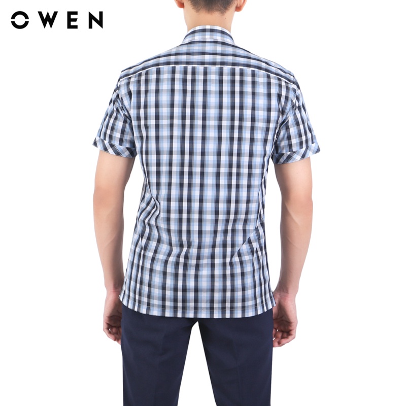 Áo sơ mi ngắn tay nam Owen Bạch đàn Body Fit màu Xanh nâu trắng - BA23390N