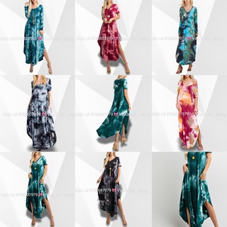 (60-120kg) Đầm maxi vnxk loang wax nhiều màu xuất xịn phom dài bigsize tie dye maxi dress
