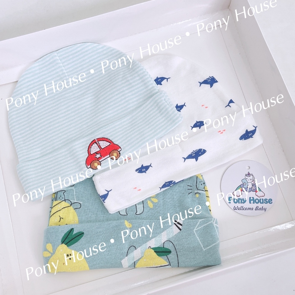 Mũ Cho Bé Sơ Sinh Set 3 Mũ Cotton Mềm Mại Cho Bé Từ 0-3 Tháng Set 3 Chiếc