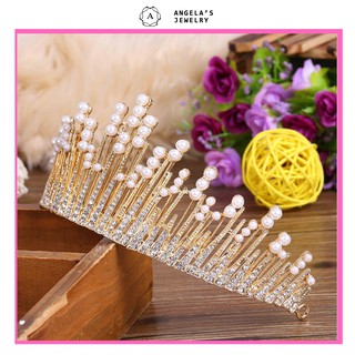 Vương miện công chúa trang trí đính đá và hạt ngọc nhân tạo (Hàng có sẵn)