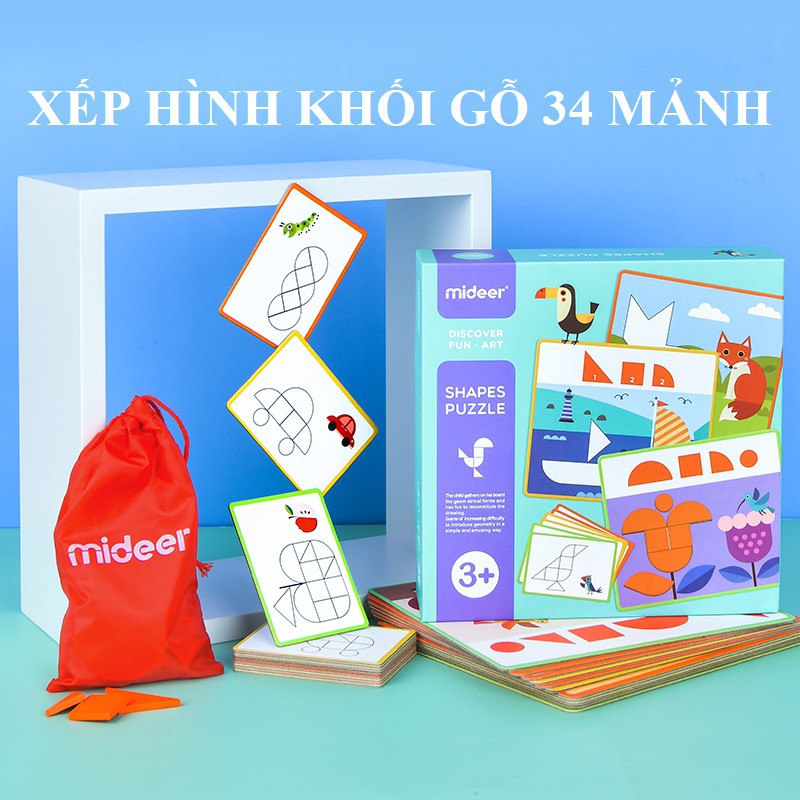 Bộ xếp hình gỗ học về các hình dạng Mideer Shapes Puzzle với 34 miếng gỗ MD1097