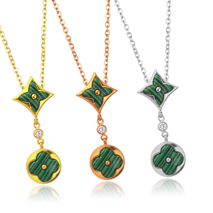 DÂY CHUYỀN NỮ TITAN HOA L V CÁCH ĐIỆU NỀN XANH TN188 siêu đẹp, bền màu, chuẩn thời trang