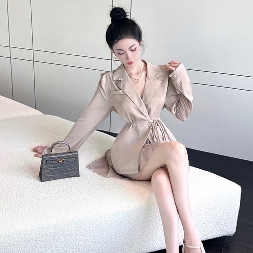 Bộ Áo Khoác Vest Tay Dài + Chân Váy Chiffon Lưng Cao Thời Trang Hàn Quốc Sang Trọng Cho Nữ