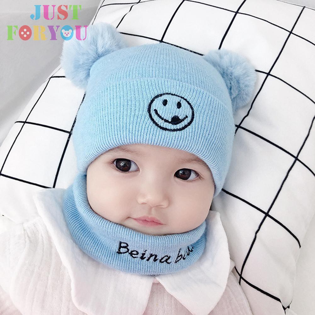 Mũ Beanie Đan Len Mềm Giữ Ấm Mùa Đông In Hình Mặt Cười Cho Bé Trai Và Gái