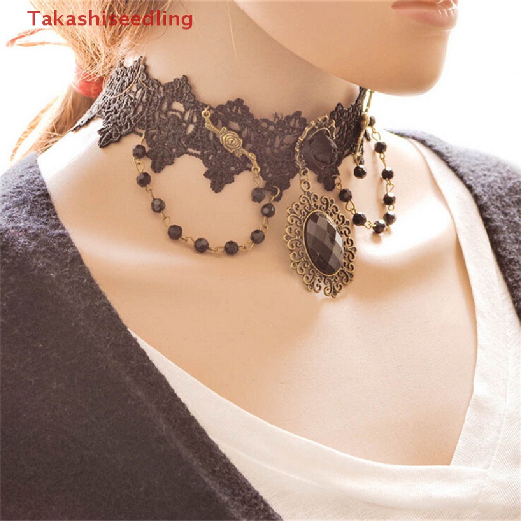 Vòng Cổ Choker Ren Hoa Hồng Đen Đính Hạt Thời Trang