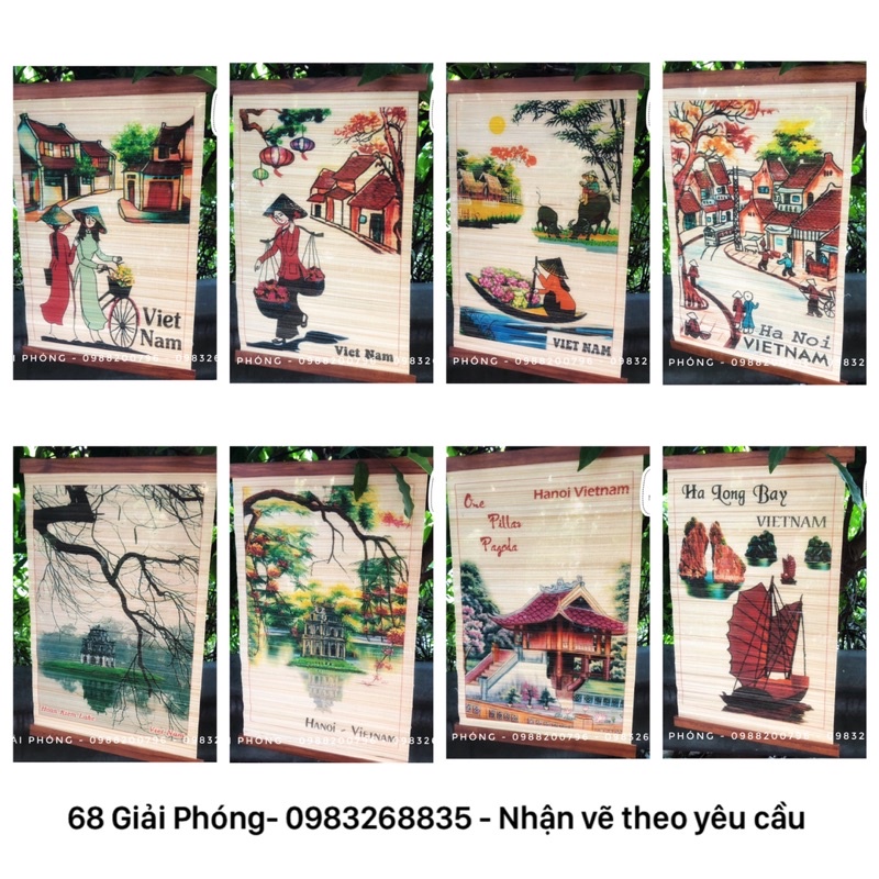 Tranh phong cảnh trên chất liệu mành tre