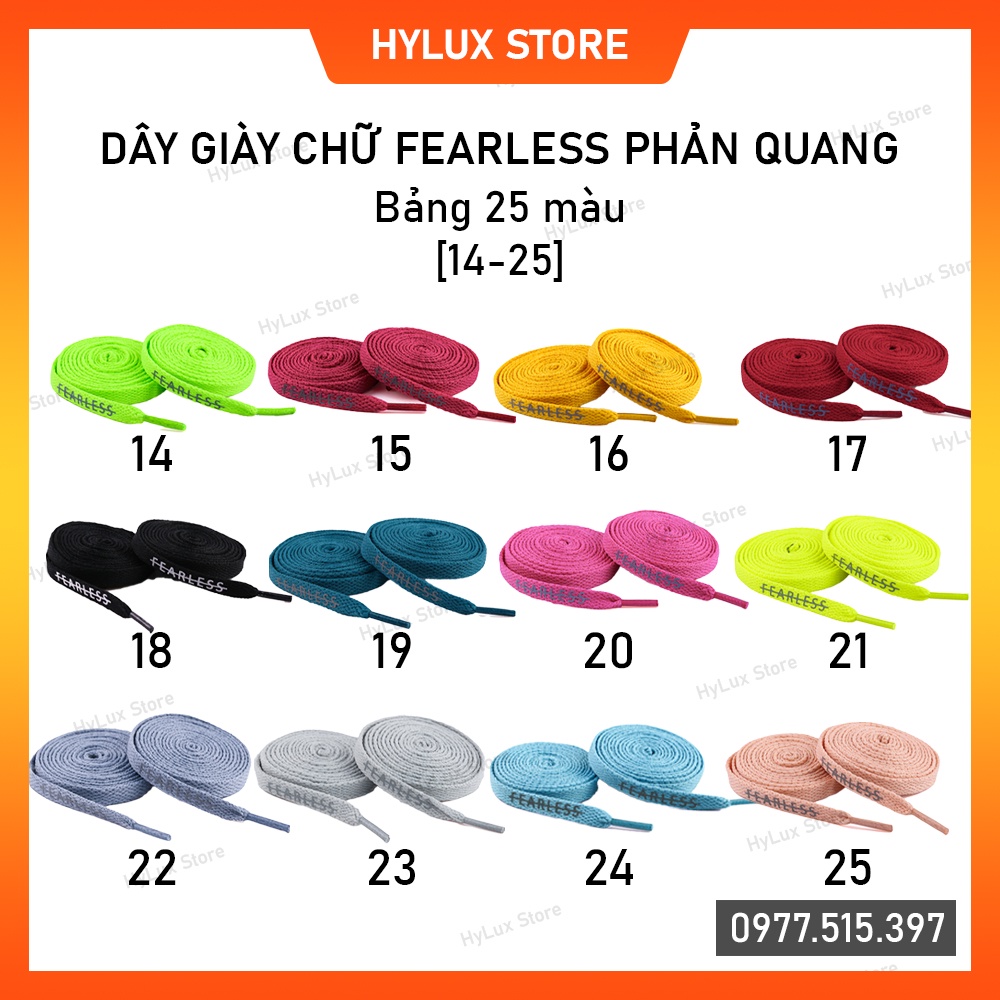 Dây Giày Jordan 1 Chữ FEARLESS Phản Quang bảng 25 Màu - 13 màu đầu