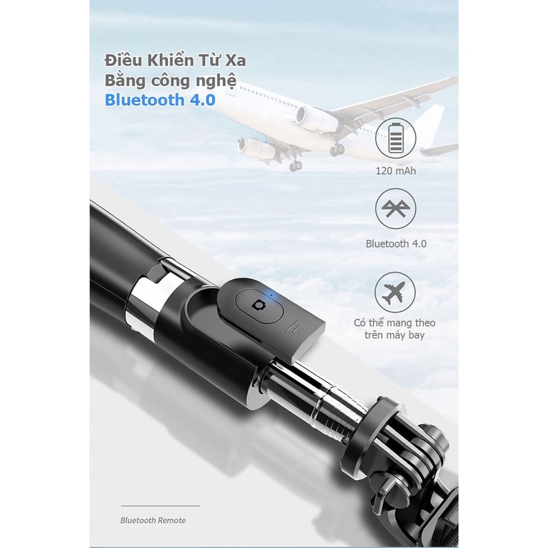 Gậy Chụp Hình Selfie L02 Chân Tripod Với Bluetooth, Kéo Dài 100Cm, Dành Cho Điện Thoại Và GoPro