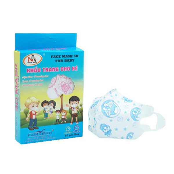 [COMBO 10 Hộp] khẩu trang y tế trẻ em (8-15kg) 3 lớp kháng khuẩn Famapro 5D BABY quai thun (10 cái/hộp)