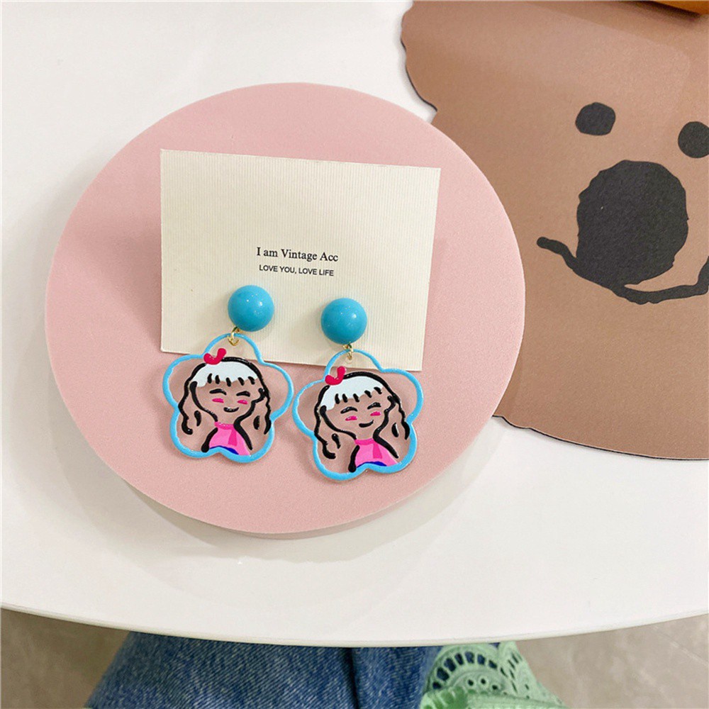 Khuyên tai hình chữ u/ hoa/ cún/ hoa hướng dương/ hình vuông/ hình tròn bằng acrylic trong suốt kiểu Hàn Quốc cổ điển