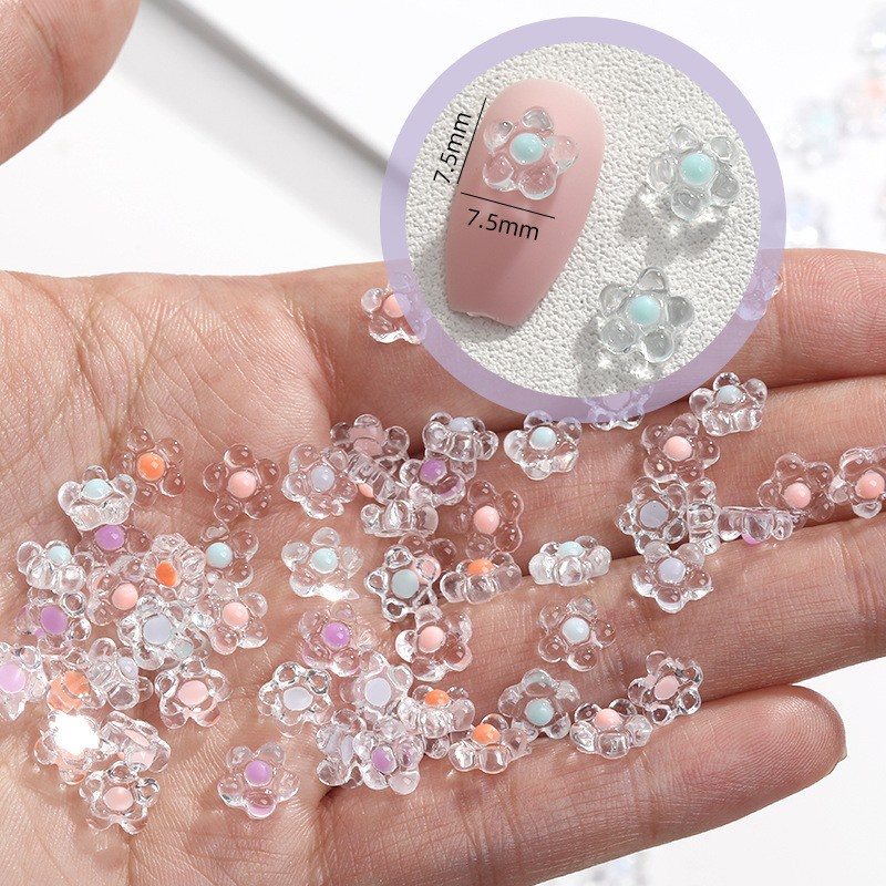Bộ 50 Bông Hoa Mận Nhỏ Trong Suốt Trang Trí Móng Tay 3D
