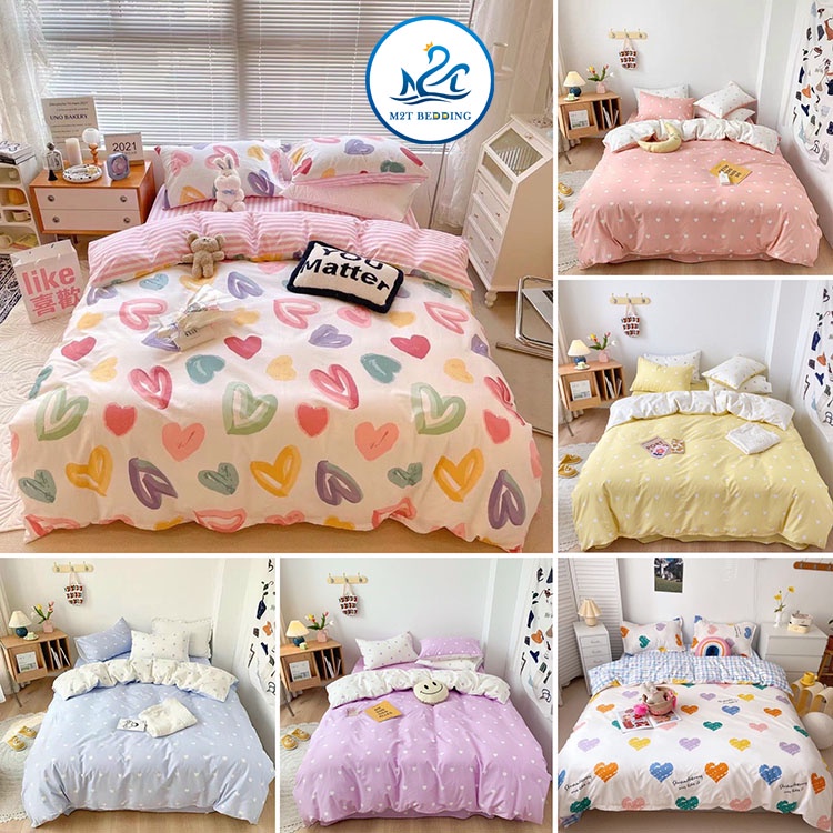 Bộ chăn ga gối Màu Pastel M2T bedding drap cotton poly Hàn Quốc mùa tình yêu đủ size | WebRaoVat - webraovat.net.vn