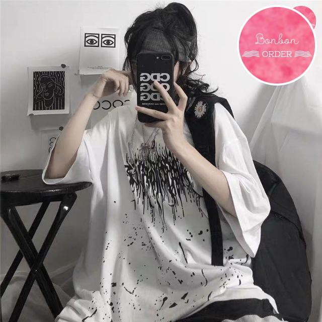 Áo Thun Tay Lỡ Áo Phông Tay Lỡ Form Rộng Ulzzang Hình Vẩy Sơn Bụi Unisex