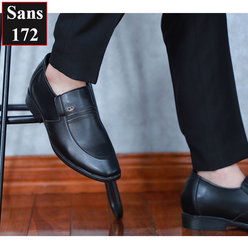 Giày tây nam tăng chiều cao 6cm Sans172 giá rẻ giầy da lười độn đế nâng gót công sở trung niên màu đen nâu hàn quốc