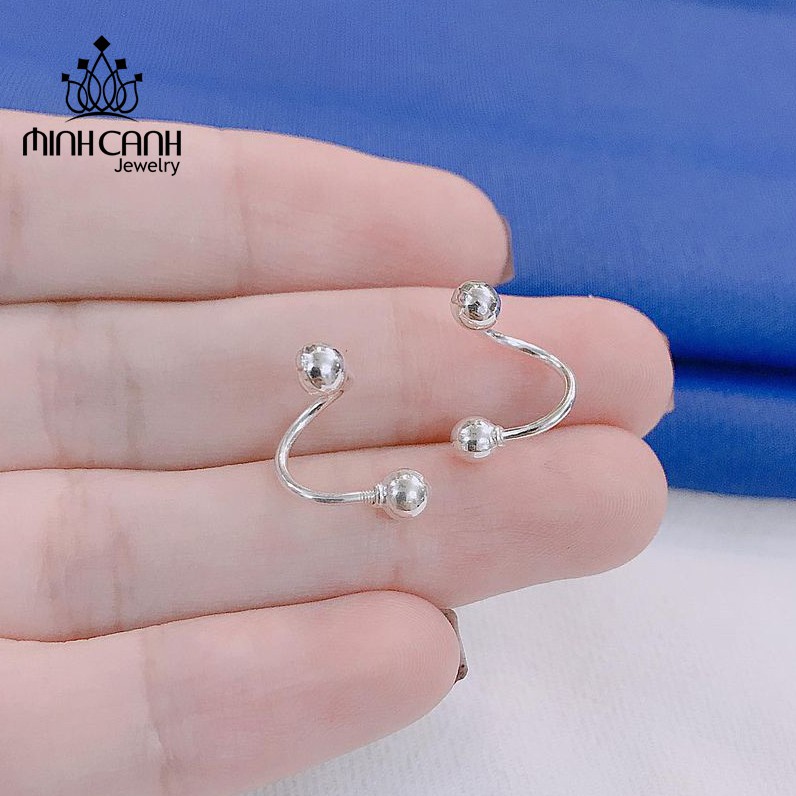 Bông Tai Bạc Xoắn 2 Đầu Bi Tròn - Minh Canh Jewelry