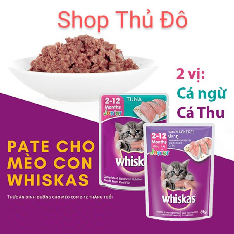 Pate Mèo con, mèo lớn Whiskas 80g thức ăn dinh dưỡng cho mèo