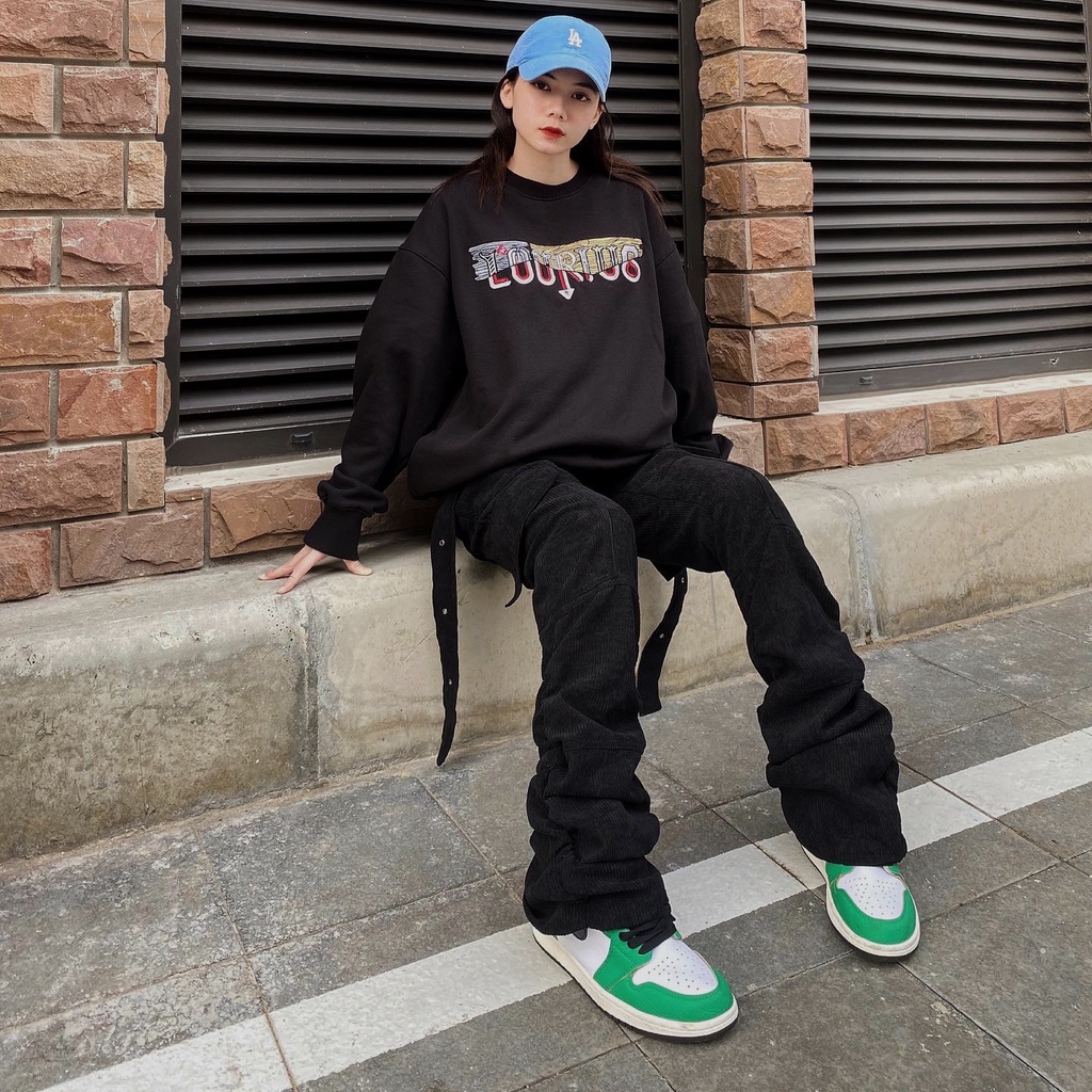 Áo Nỉ Bông Unisex Sweater Thêu Logo Thiết Kế Phong Cách Kiểu Gỗ