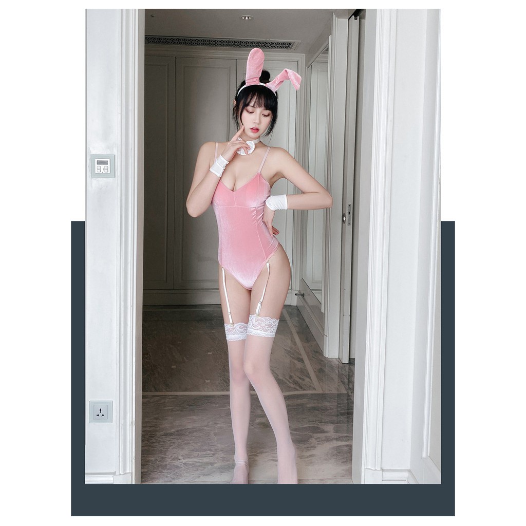 Bodysuit Cosplay Thỏ Vải Nhung Có Nơ Cổ | BigBuy360 - bigbuy360.vn