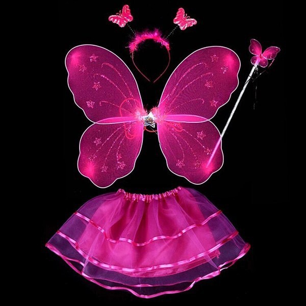 Combo 4 món: cánh bướm, băng đô, gậy phép và váy xòe cho bé gái