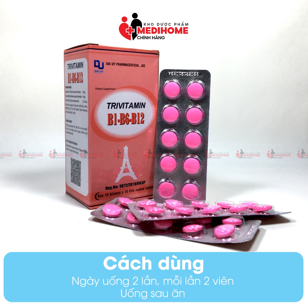 Bổ Sung Vitamin B1, B6, B12 - Trivitamin 3B Hộp 100 Viên Nén - Giúp Tăng Cường Sức Đề Kháng, Giảm Đau Đầu, Dễ Ngủ ĐY