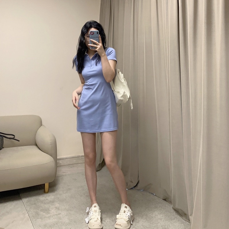 Đầm Polo Nữ, đầm chữ a màu xanh nhẹ nhàng nữ tính D45 - colory shop
