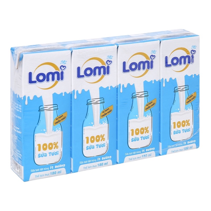 Sữa tươi tiệt trùng Lomi (Lothamilk) ít đường 180ml x4