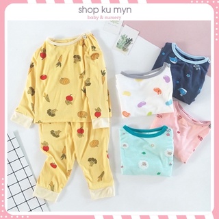 Bộ KWOO Thun Lạnh Dài Tay Cho Bé Vải Mát Nền Màu Họa Tiết Mới Nhất 2021