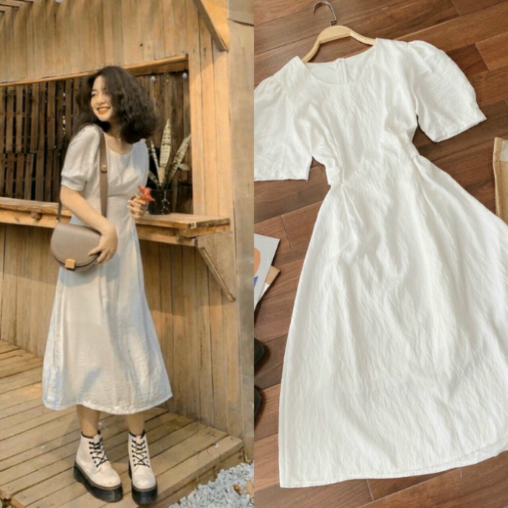 Đầm Nữ Đẹp💖Đầm Thiết Kế Màu Trắng Dáng Dài Thắt Nơ Sau Siêu Xinh M29