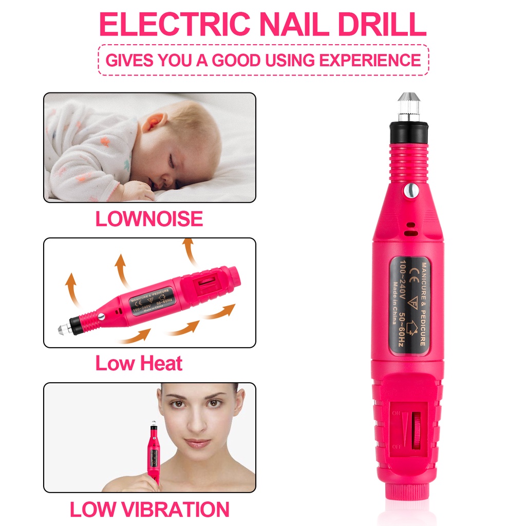 [Hàng mới về] Máy mài móng tay mini nhiều màu sắc + bộ đổi nguồn AC + 6 bit + 6 băng nhám + hướng dẫn sử dụng