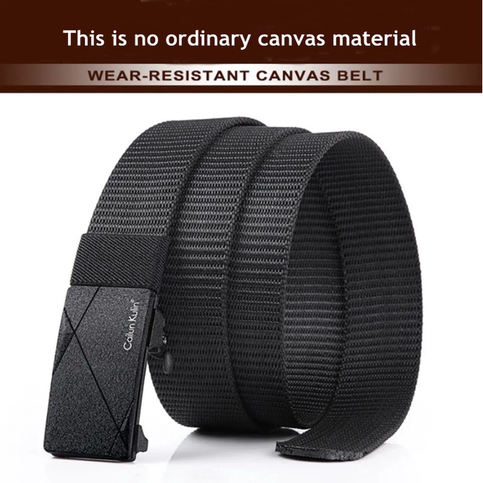 Thắt Lưng Vải Canvas Bản Rộng 3.4cm Có Khóa Hợp Kim Tự Động Phong Cách Doanh Nhân Thời Trang Cho Nam